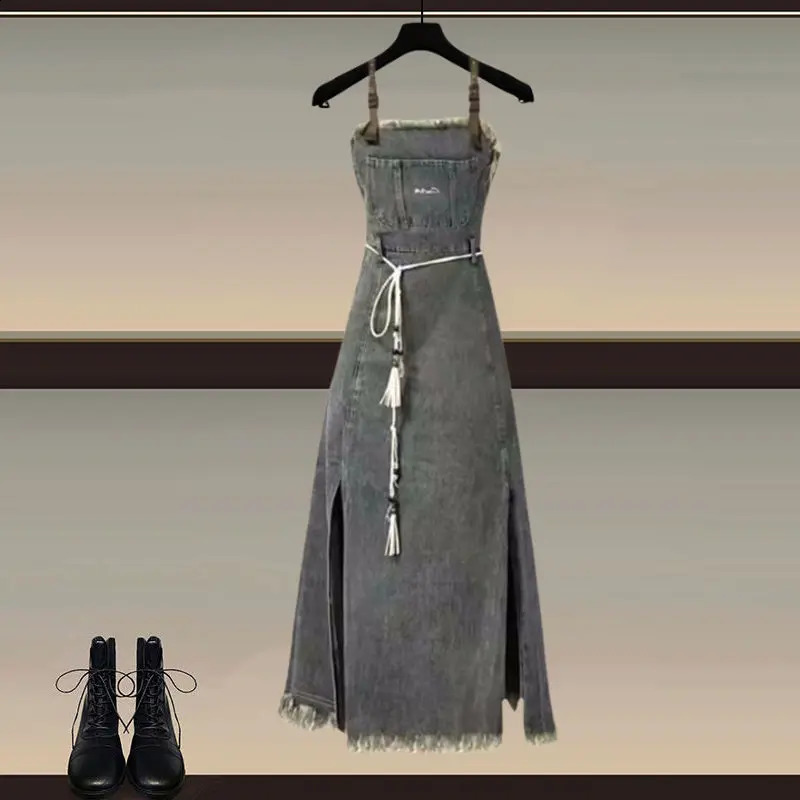 Spring/Summer Womens Set Korean Style Western Sunscreen Top Slimming Versatile Cow Strap Skirt Two Piece Set 240823