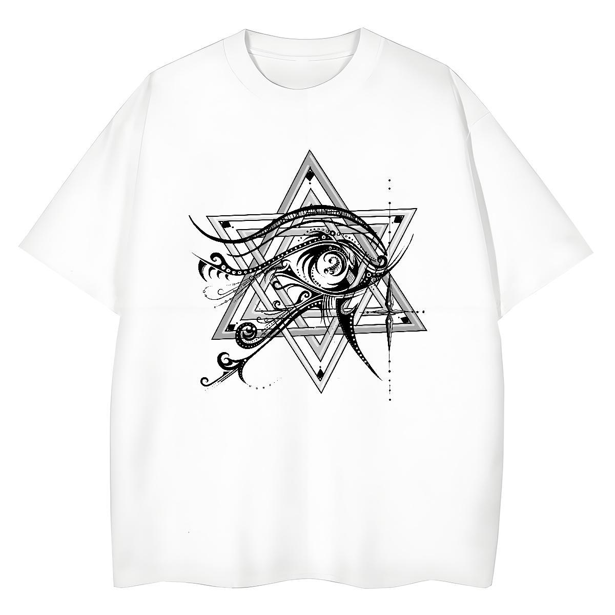 Loose T Shirts Men 100% Cotton 230g eye of the devil Anime Printing Street DIY Logo Oversized O-Neck Short Sleeve Couples T Shirts 2024 Wear