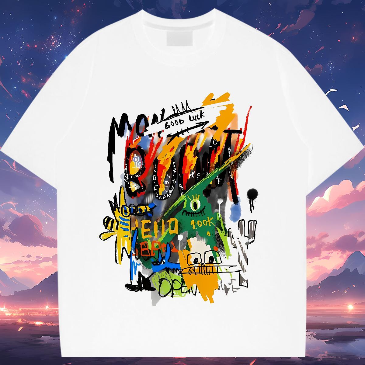 Wholesale Women Tshirts 230g Pure Cotton cartoon Street T Shirt For Woman Crew Neck White Plus Size Top Shirts
