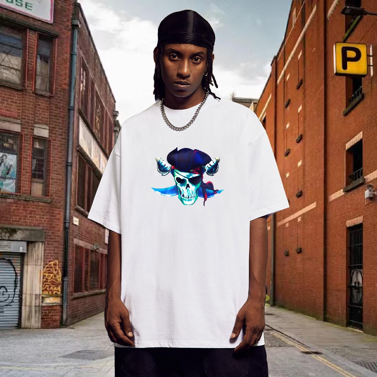 Loose Mens T Shirts 230g 100% Cotton skull Hip Hop Street Plus Size Cartoon Short Sleeve Soft Tshirts Designer Fashion Tees Shirts