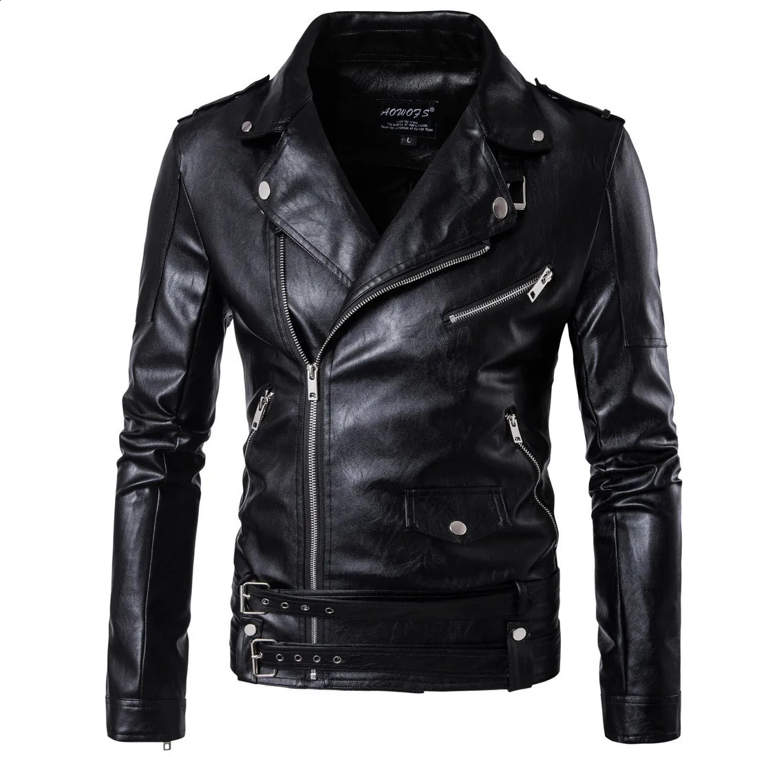 Motorcycle Slim Mens Leather Jacket British Fashion mens solid color 240822