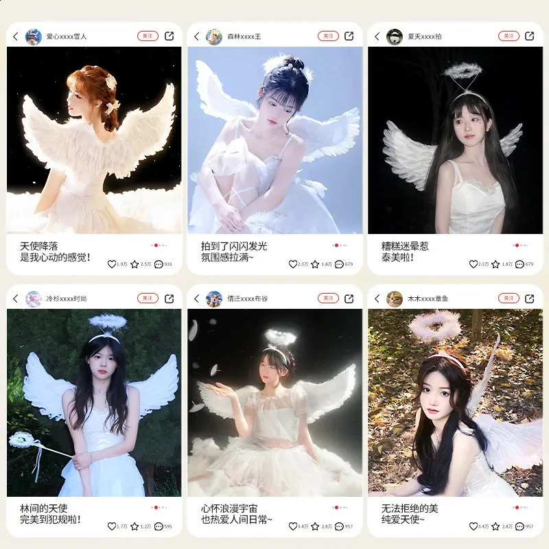 3PC Angel Wings and Halo Adult Feather Costume White Childrens Girls Halloween Role Playing w240824