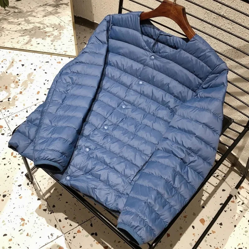 Mens lined warm inflatable jacket for autumn and winter 90% white duck down lightweight packaging Oneck variable Vneck mens 240822