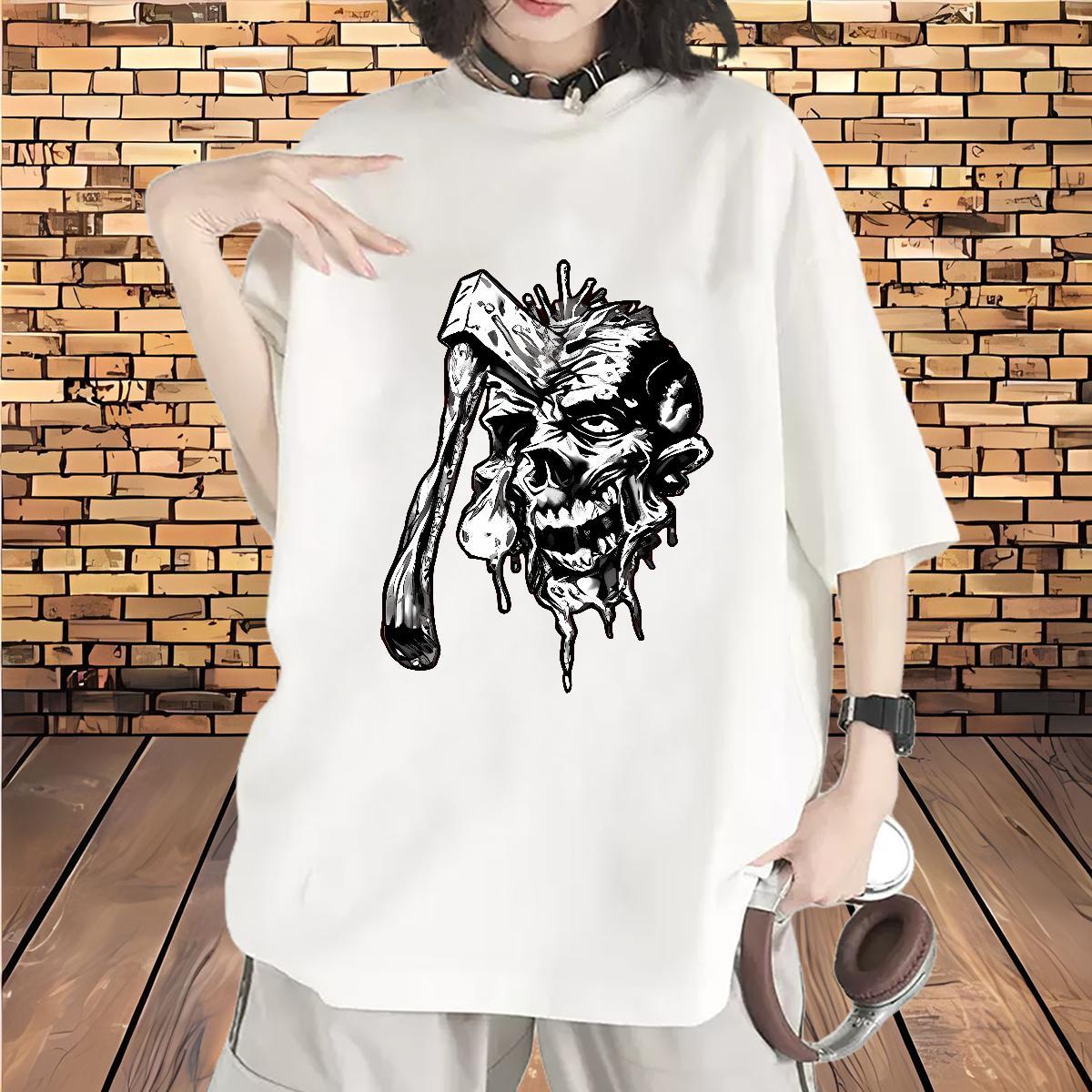 Brand Lady T shirt 230g Cotton axe High Street Hip Hop Woman T Shirts Breathable Crew Neck Oversized L-4XL Clothes