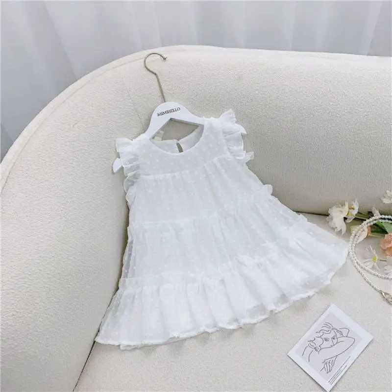Girl Summer Super Fairy Fluffy Chiffon Lace Chiffon Vest Princess Dress Loose Casual Lace Sweet Princess Dress W240823