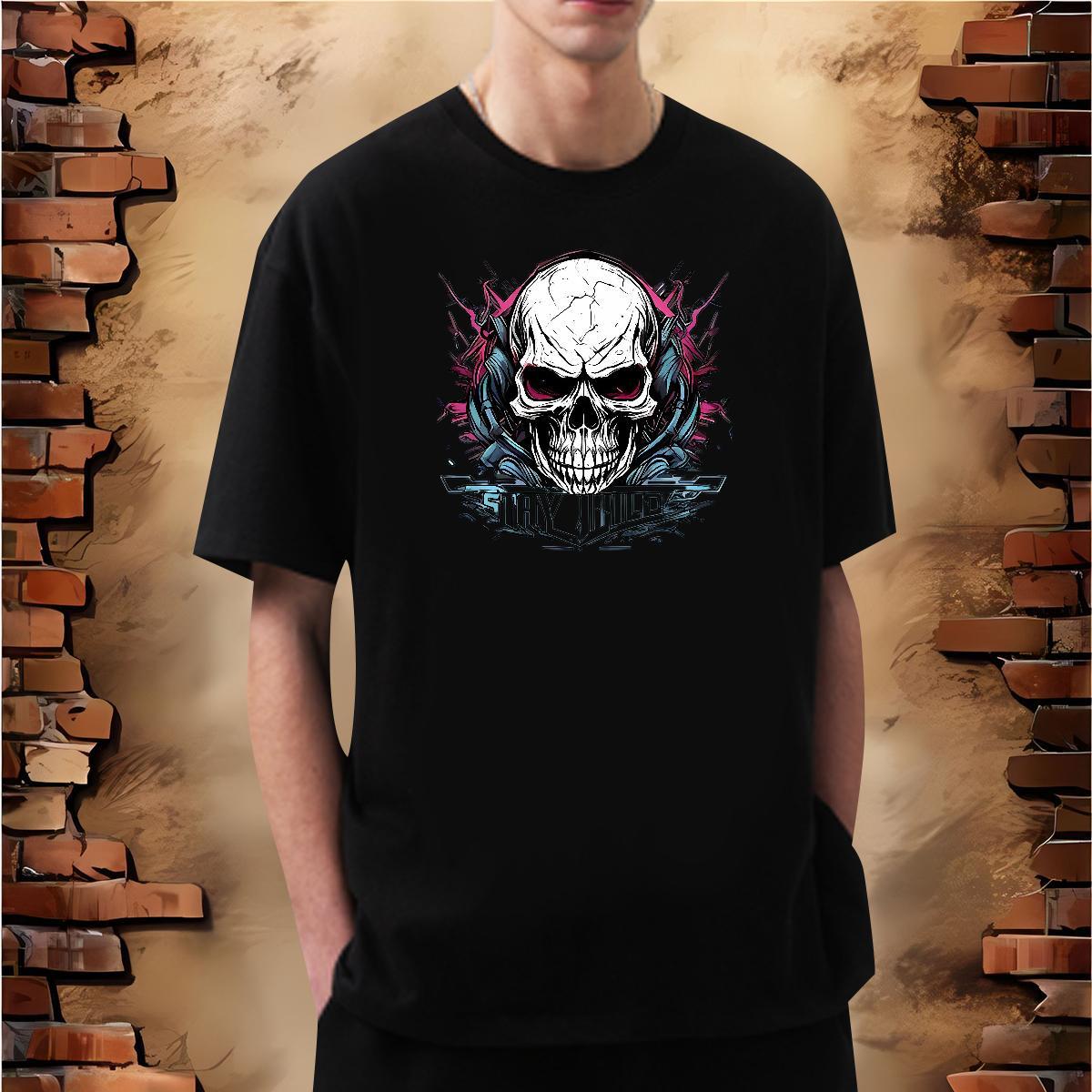 Cool T Shirt For Man 230g Pure Cotton skull Anime Printing Street Plus Size Cartoon Round Neck Short Sleeve Men Clothes T-Shirt Casual New Tops Tees