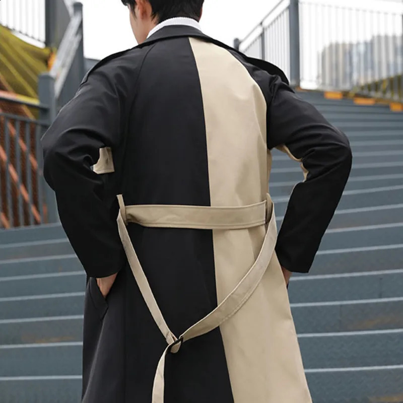 Autumn Windbreaker Fashion Double Breasted Long Jacket For Men Streetwear Contrast Stitching Male Abrigo Hombre Trench Coat Men 240822
