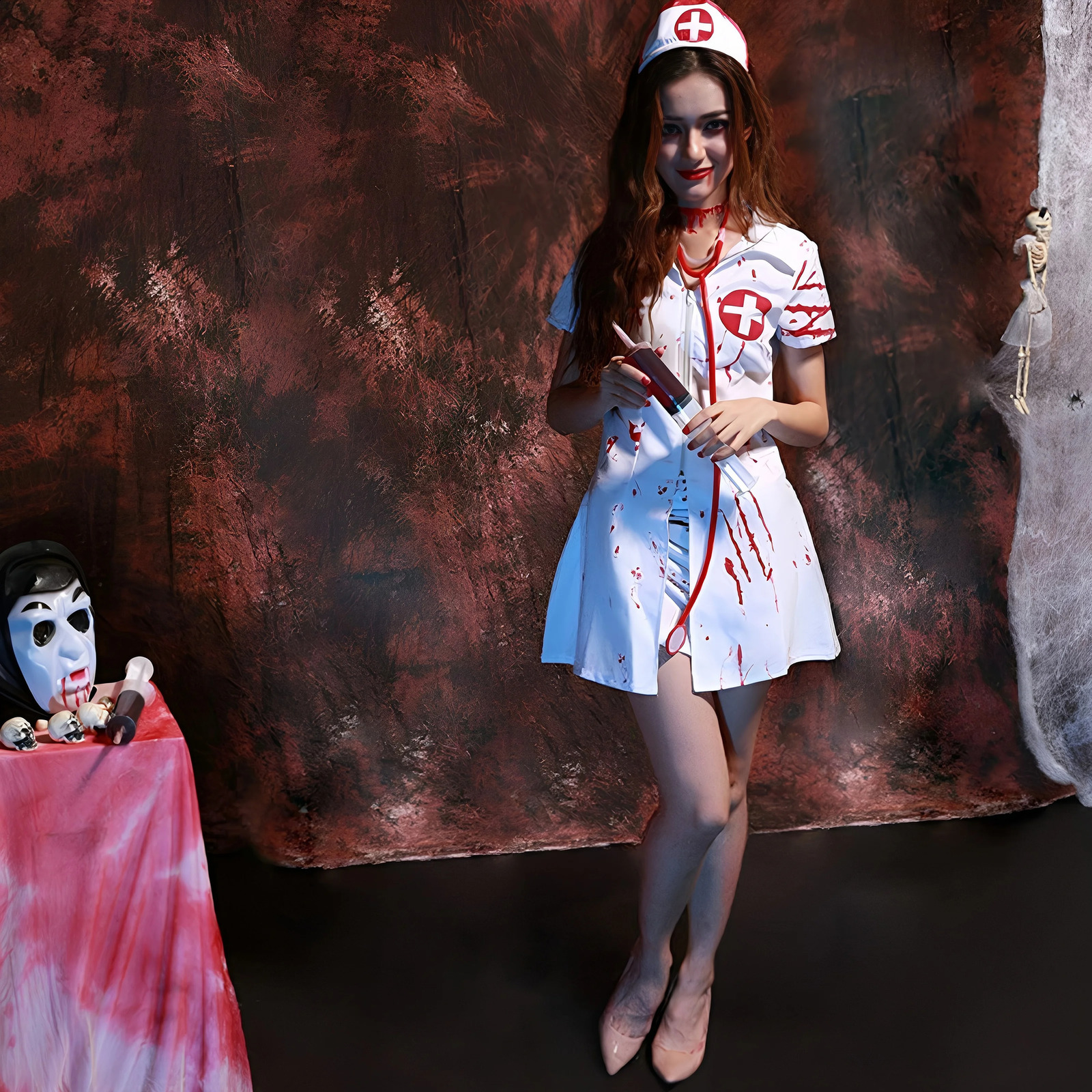 3 pieces of womens bloody nurse costumes headbands necklaces socks Halloween accessories roleplaying w240824