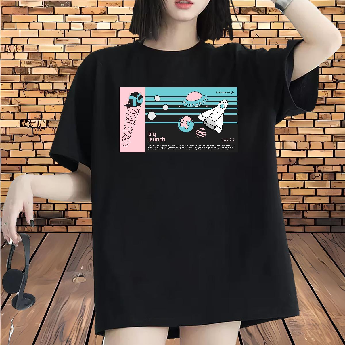 Nice Unisex Tshirts 100% Cotton 230g planet Street Wear T-Shirts Breathable Crew Neck Cartoon Printing L-4XL Tees Shirts