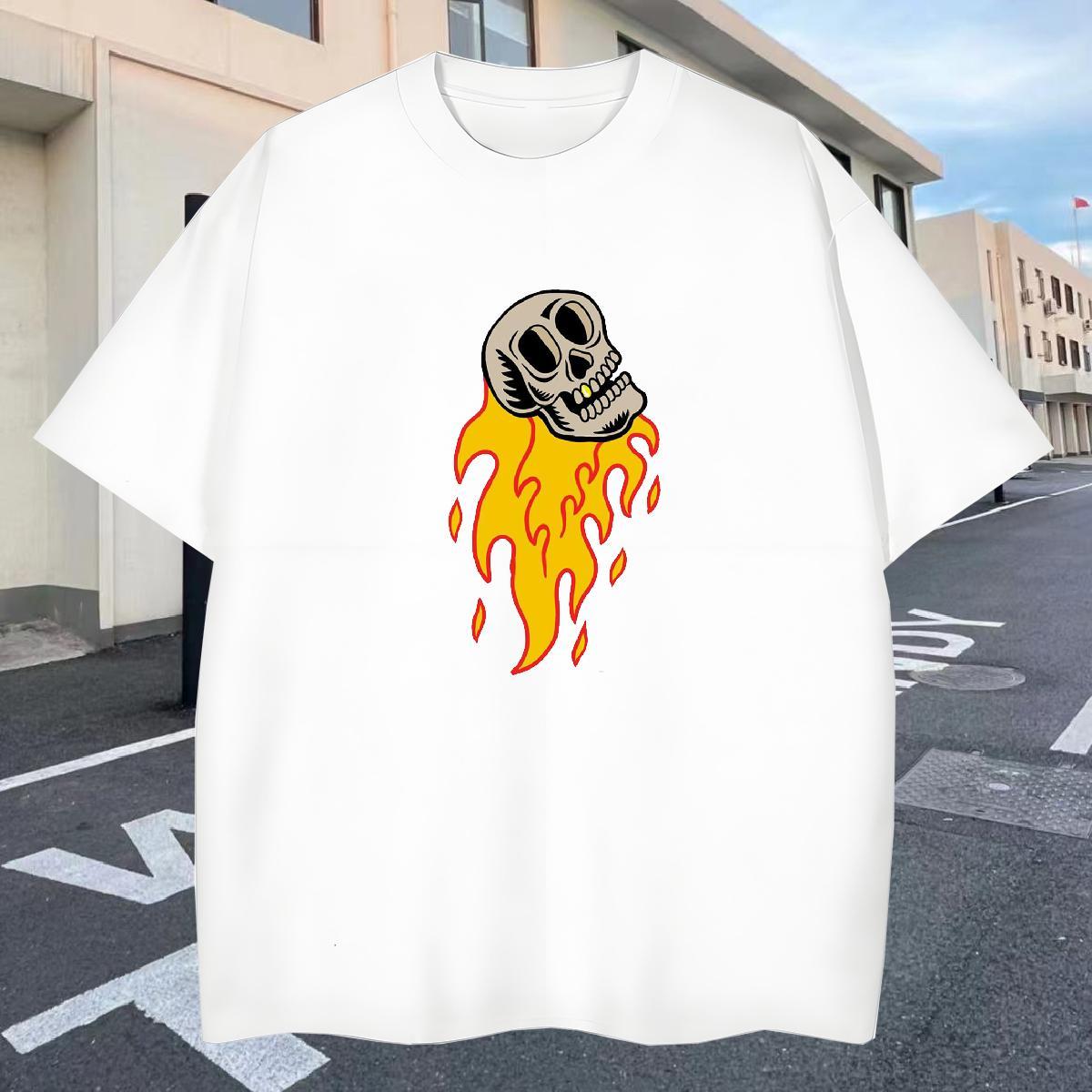 Cool T shirt 100% Cotton 230g skull Home Outdoor Custom Printing Breathable Short Sleeve Men Tops Tees New Top Tees