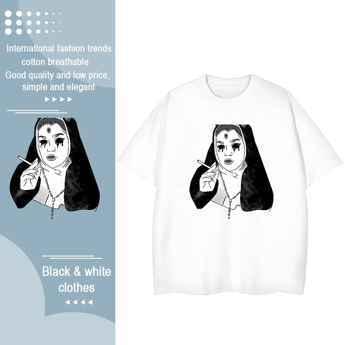 Wholesale Women Tshirts 230g Cotton nun Outdoor T Shirt For Woman Breathable Soft Anime Oversized Tops Tees