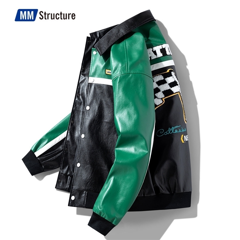 Unisex Embroidery Varsity Leather Jacket Harajuku Patchwork Streetwear Men Vintage College Coat Combination Patch Bomber Jacket 240822
