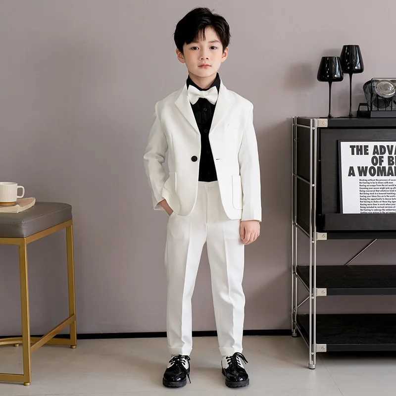 Mens and childrens white immersion jacket pants bow tie 3PS photography set childrens birthday performance dress boy host groom set W240823
