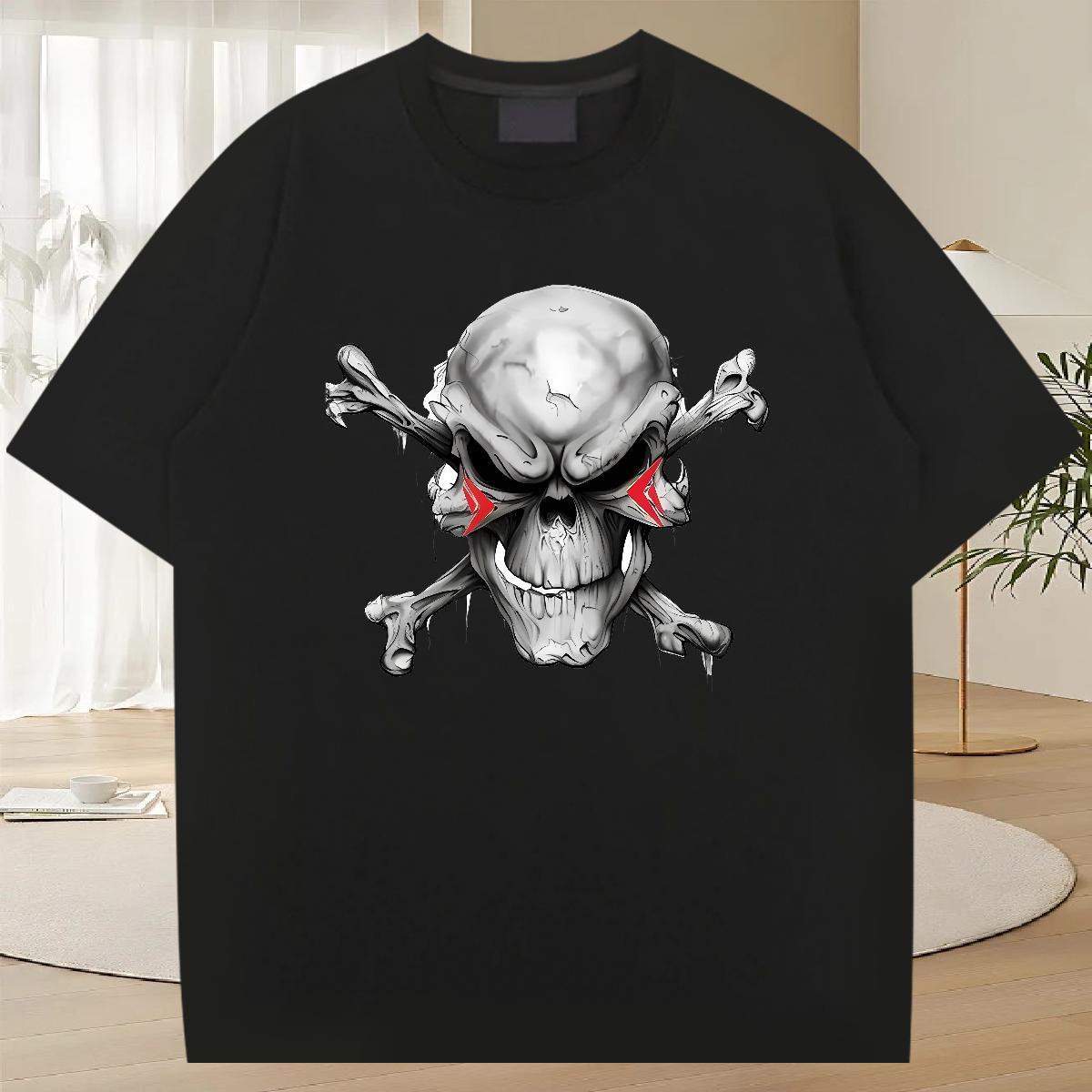 Brand T Shirts Men 230g Cotton skull Spring Summer Customized Print Breathable Crew Neck Men Tees Classic Tshirts