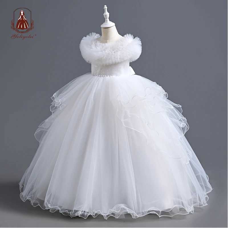 Yoliyolei Ruffle Birthday Dress Luxury Girls Changbai Ball Dress Adjustable Waist Wedding Dress 13 Years Old W240823
