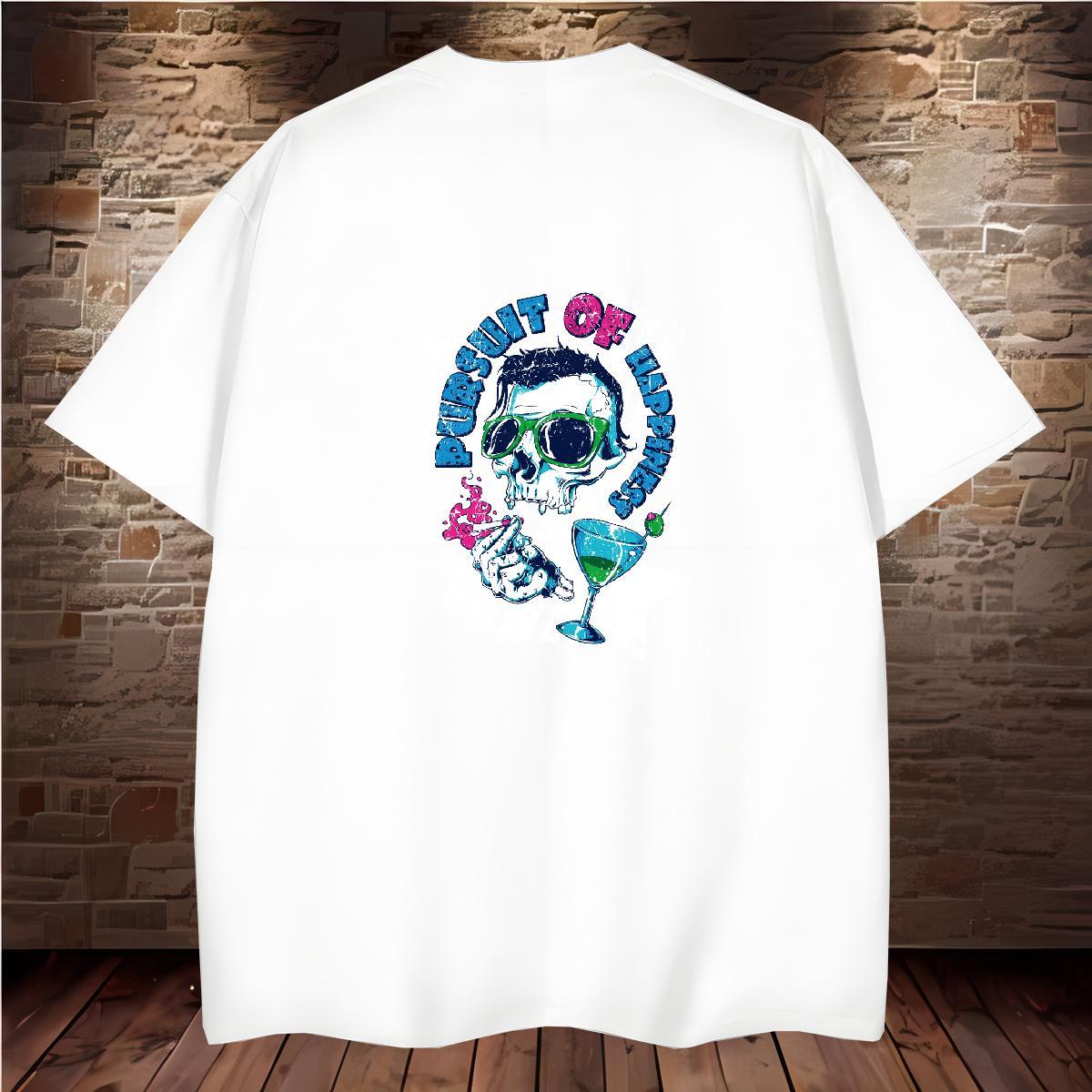 Unisex T Shirts Men 230g Pure Cotton skull Beach Asian Size Crew Neck Breathable Mens Tshirts DIY Customized Top Tees