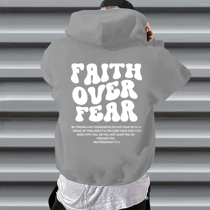 Men's Hoodies FAITH OVER FEAR Hoodie Casual Letter Print Hooded Sweatshirt Pullove White For Male Unisex Long-sleeved