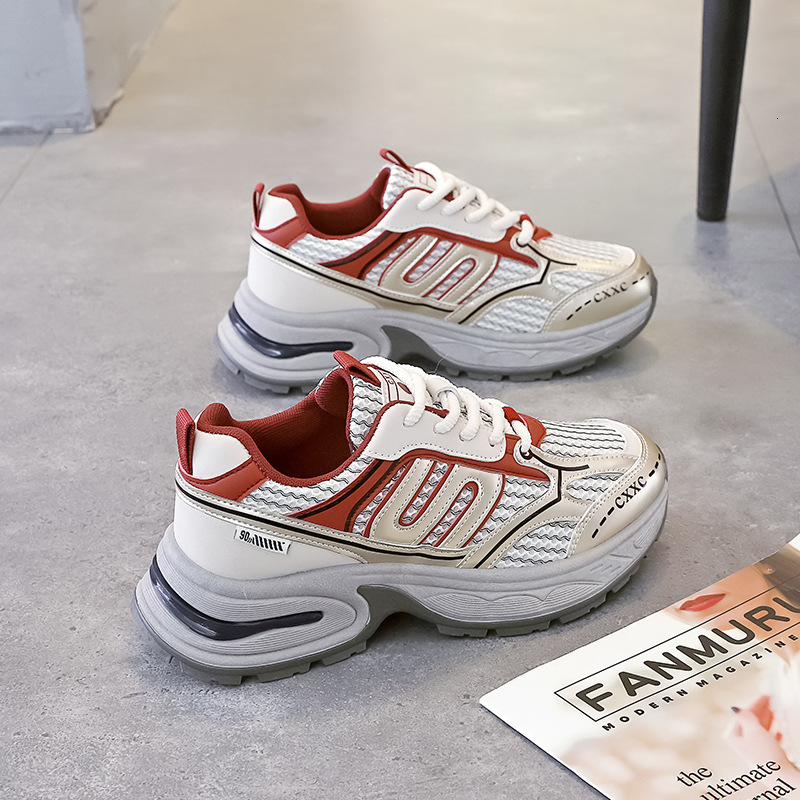 Ddmysports Spring Sports New Model Internet Famous Thick Soled Dad Fashionable White Shoes Single For Women S OUTDOOR