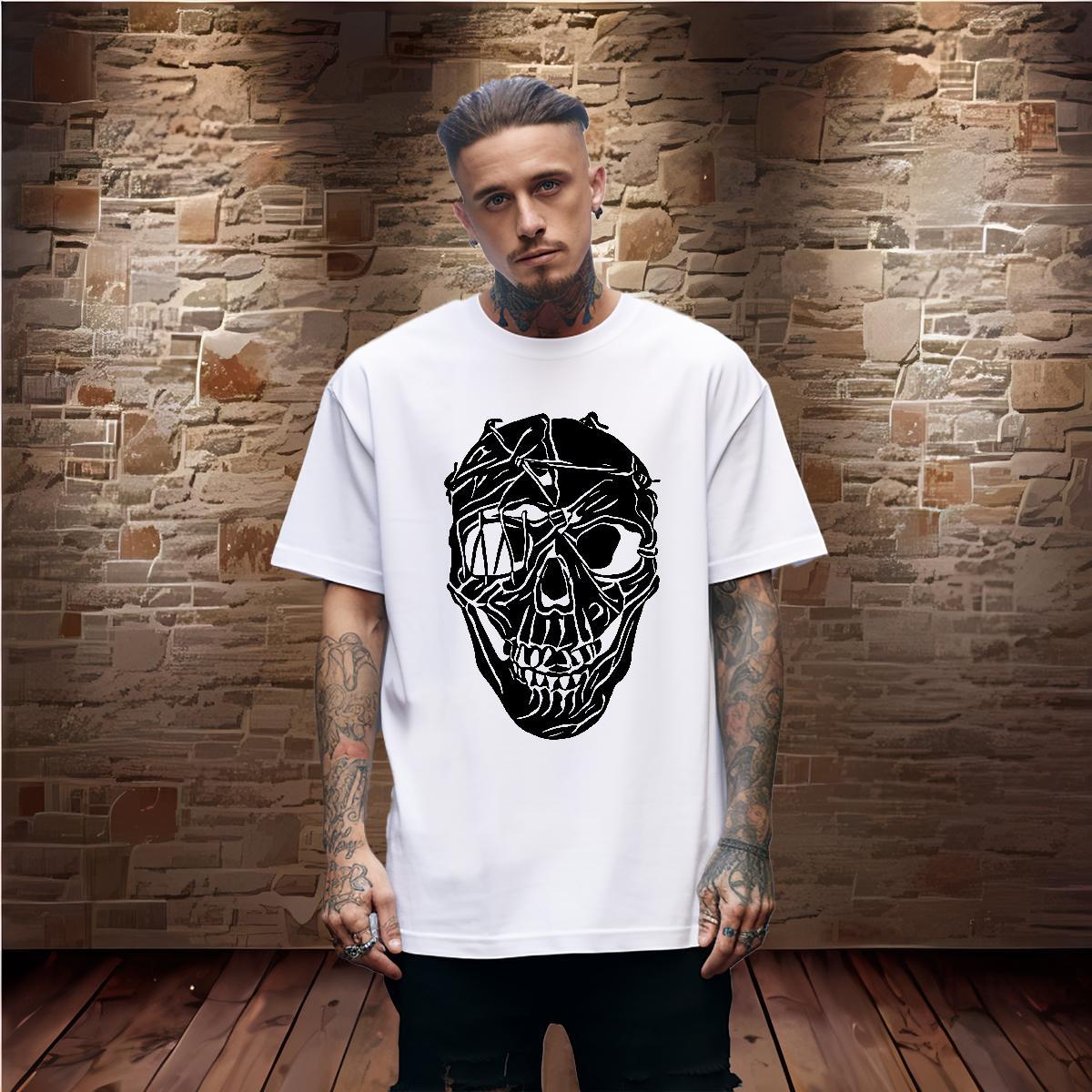 Loose T-Shirts 230g Cotton skull Street wear Hip Hop Cartoon Print Crew Neck Breathable Men Clothes T-Shirt Fashion Designer Tops Shirt