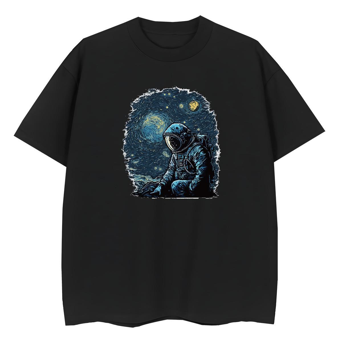 Free Shipping Unisex Tshirts 230g Cotton cosmonaut Spring Summer T-Shirts for Women Short Sleeve O-Neck Custom Print Plus Size Tops