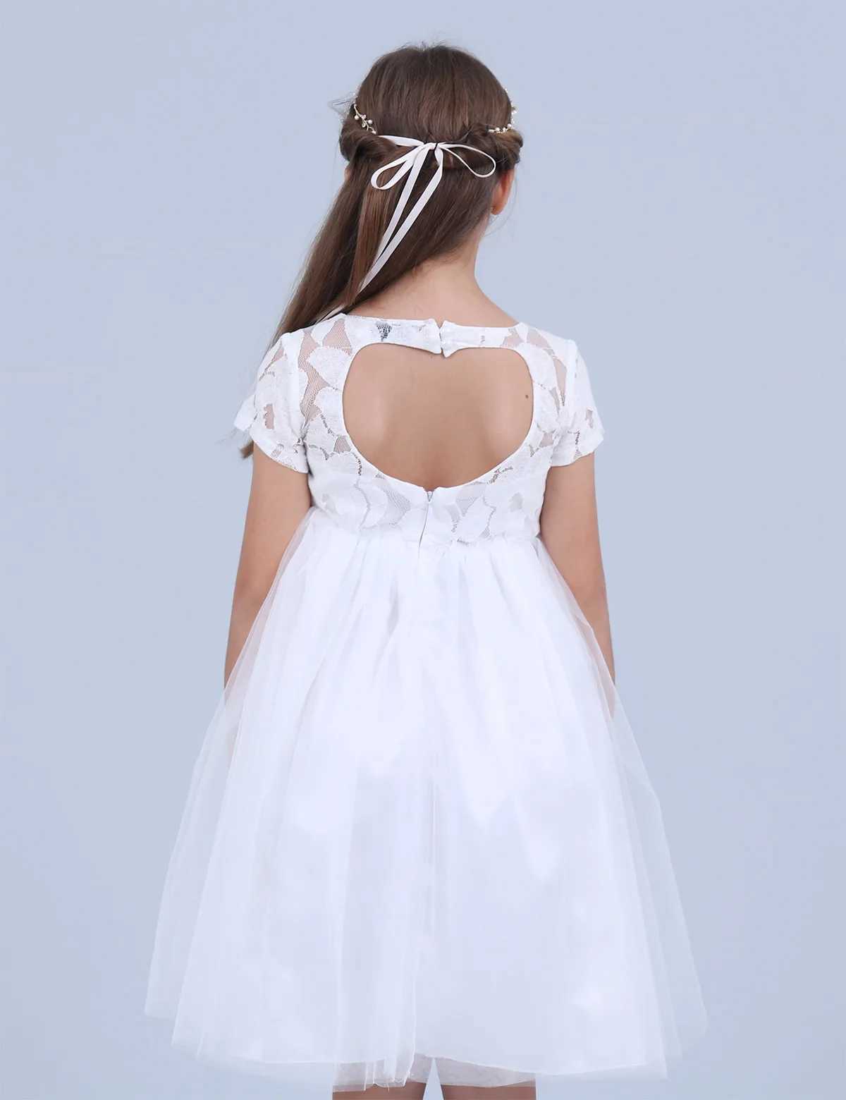 Childrens White Flower Girl Princess Dress Pageant Wedding Maid Birthday Party Dress Formal First Exchange Ball Dress W240823