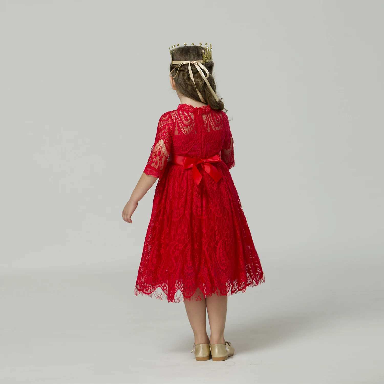 Childrens clothing girls floral lace chiffon dress wedding little girls birthday party dress childrens autumn casual clothing W240823