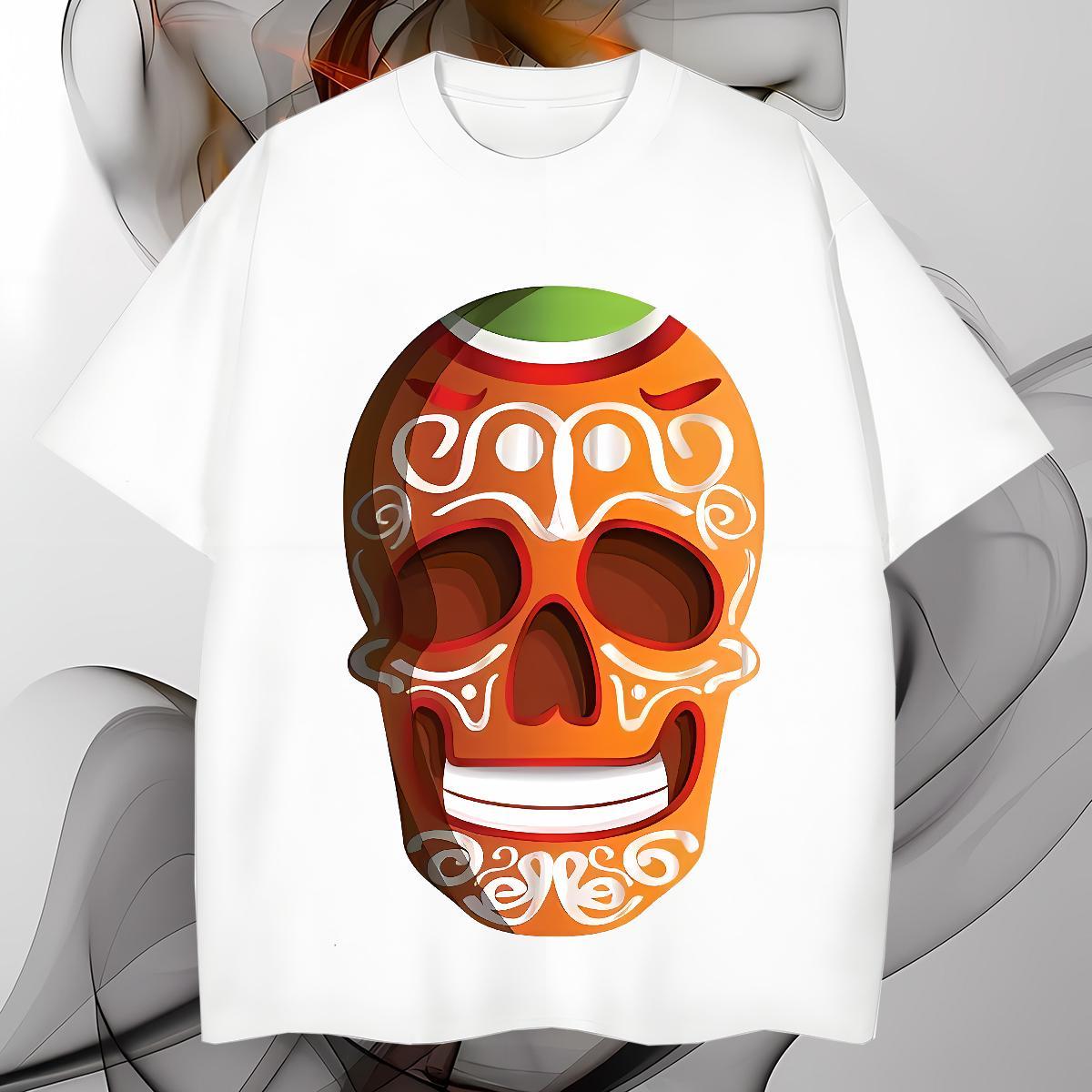 Loose T-Shirts 230g 100% Cotton skull Casual Beach Custom Anime Breathable Short Sleeve Couples T Shirts Casual New Tees