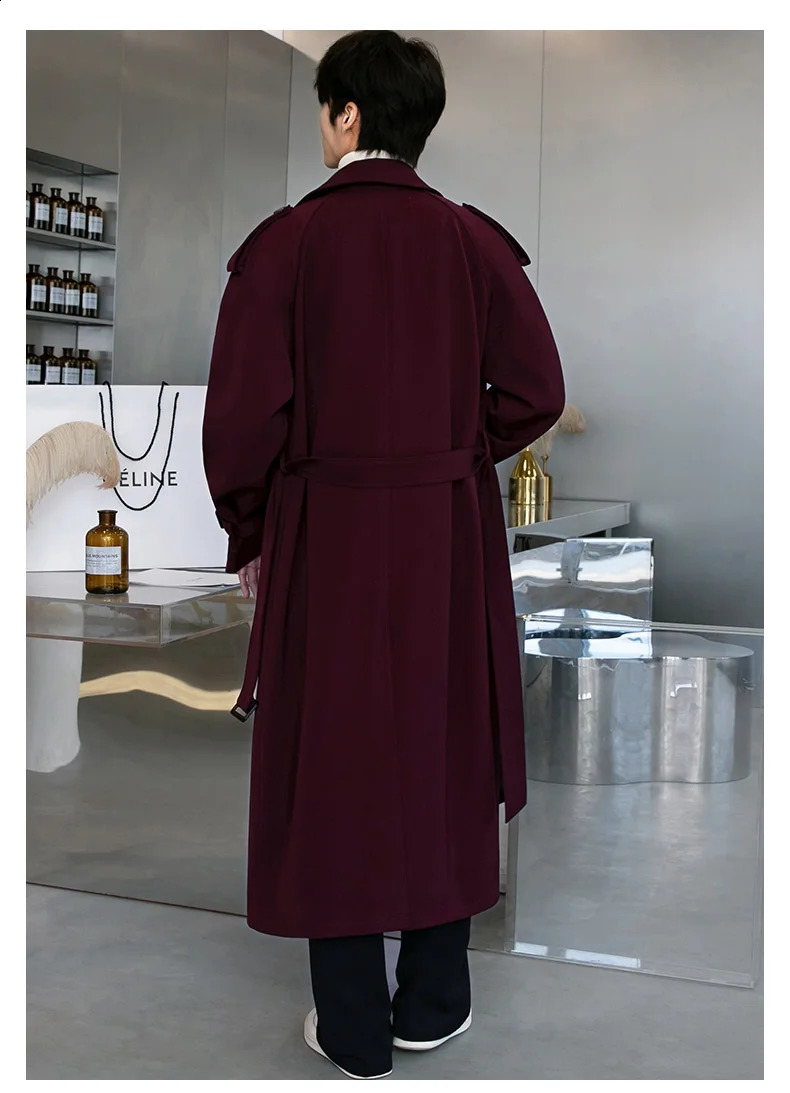 Autumn Winter Mens Trench Wine Jackets for Men Smart Casual Coat Double Breasted British Style Daily Windbreaker Outwear 240822