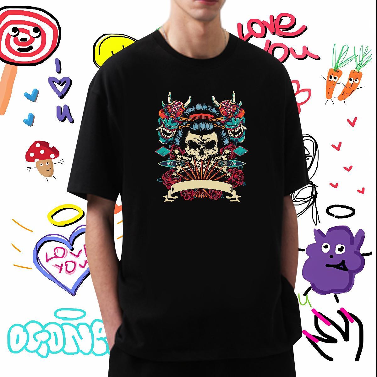 Comfortable T-Shirts 230g Cotton skull Summer Casual Customized Breathable Short Sleeve Men Tshirts 2024 New Tops Tees