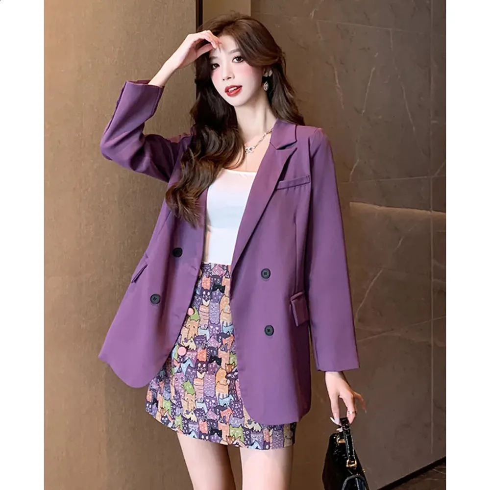 ashion Women Skirs Sets Spring Summer High-end Purple Blazer Jacket Print Skirt Two-piece Suit Ladies Elegant Blazers Coat 2PCS 240823