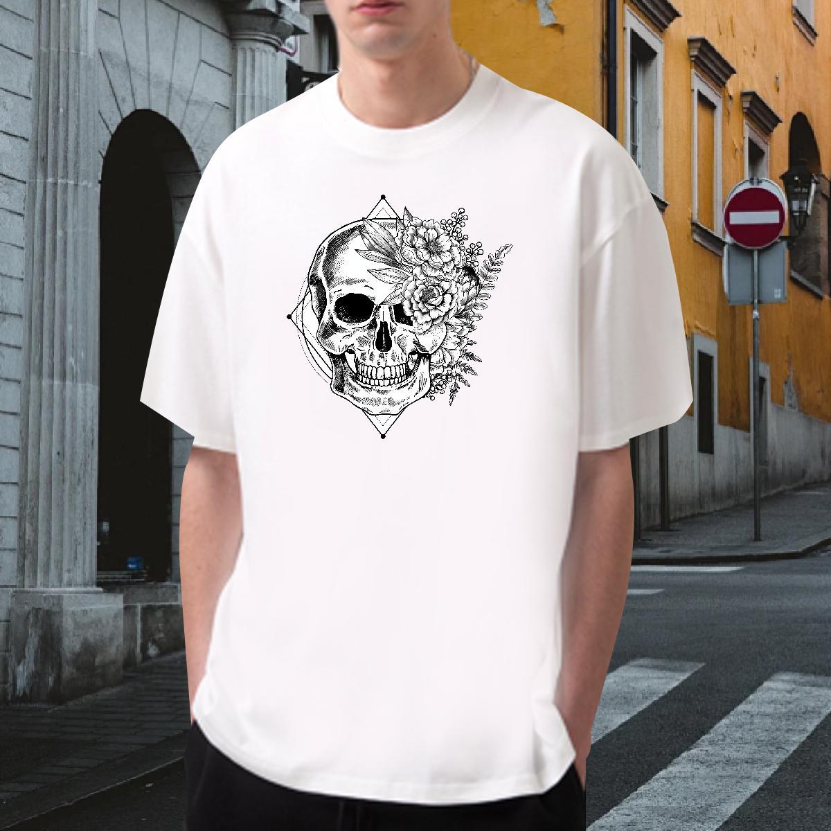 Soft T Shirts Men 230g Cotton skull Street Casual Black White Breathable Soft Men Clothes T-Shirt 2024 DIY Tees Shirts