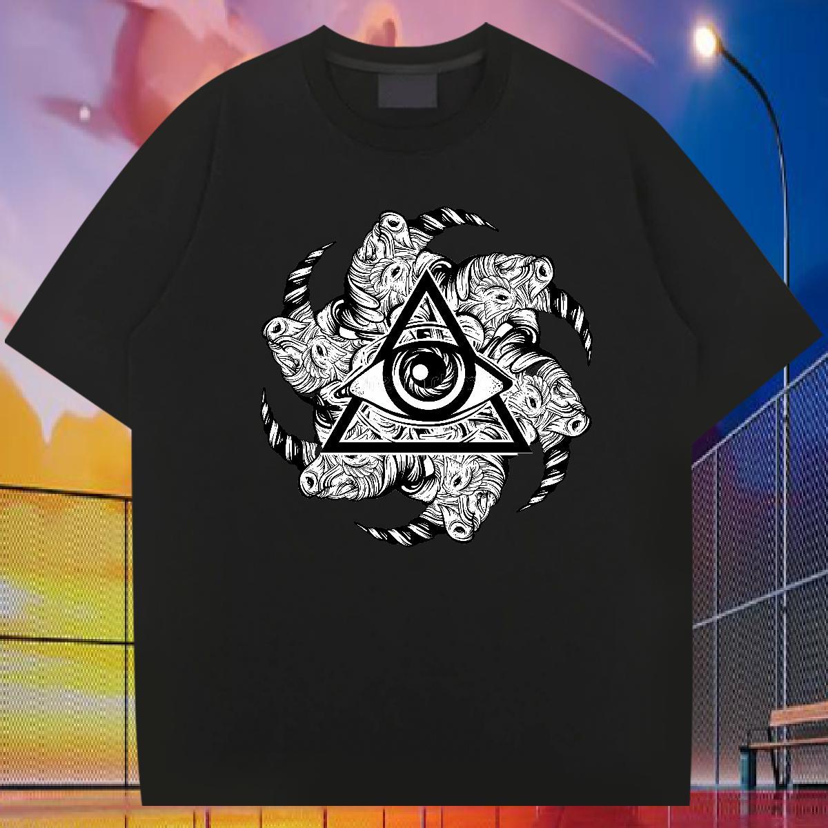 Classic T-Shirts for Men 230g Cotton eye of the devil Street wear Hip Hop DIY Printed Breathable Short Sleeve Tshirt for Man Woman Custom Tees Shirts