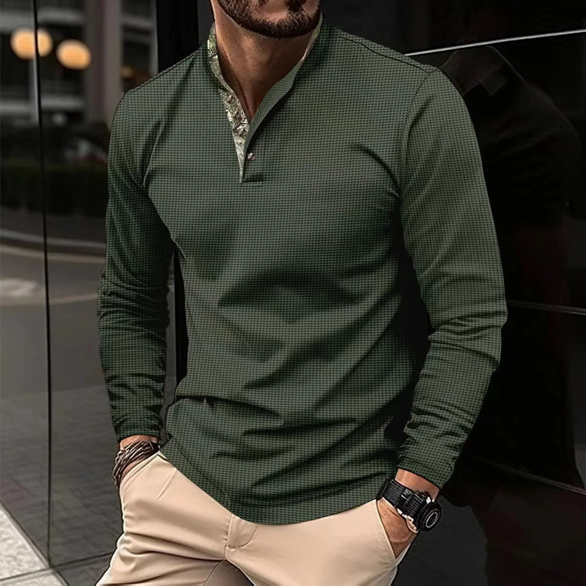 autumn and winter mens polo shirt with double layered stand up collar long sleeved sports 240823
