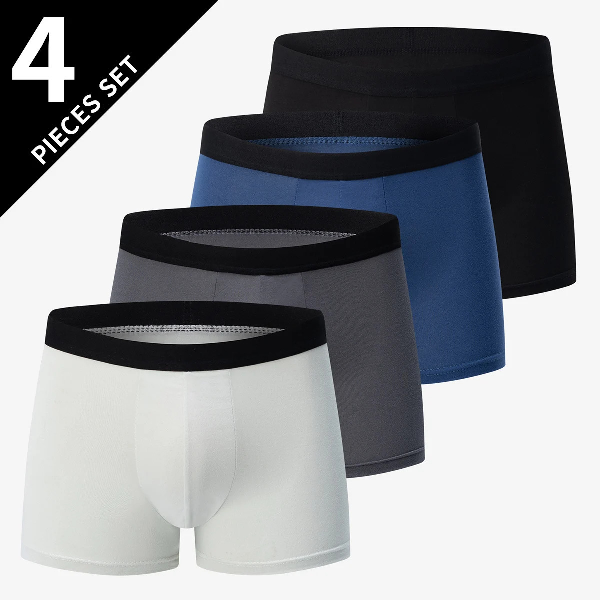 4 packs of European and American size mens solid color sexy boxer underwear antibacterial breathable plus shorts 240822