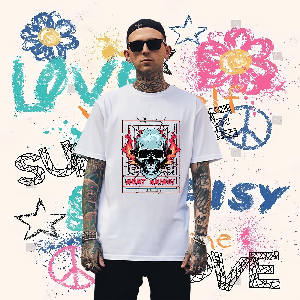 Loose Men T Shirts 100% Cotton 230g skull Casual Beach Customized Print Breathable Crew Neck Men Tops Tees Designer Fashion Top Tees