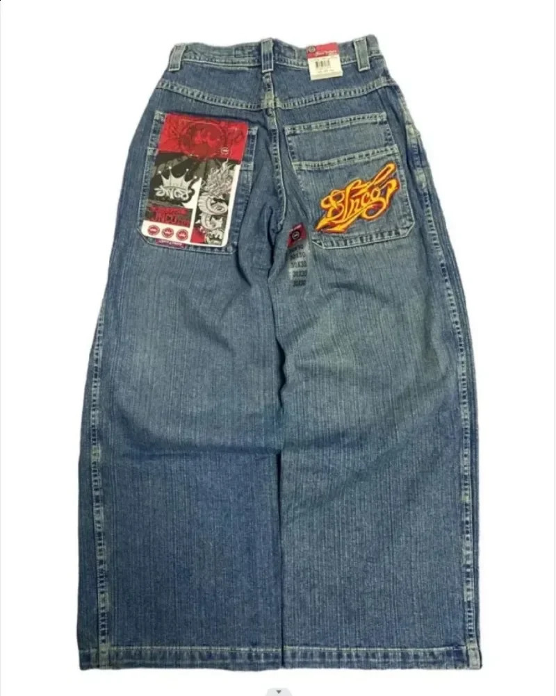 Y2K Hip Hop Streets Harajuku Embroidered JNCO Jeans High Quality Waist Pocket Womens Loose Wide Leg 240822