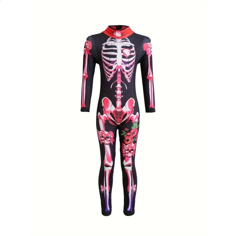 Girl Halloween haunted house themed party long sleeved Allover womens cartoon skeleton with heart and skull graphic printing rack 240823