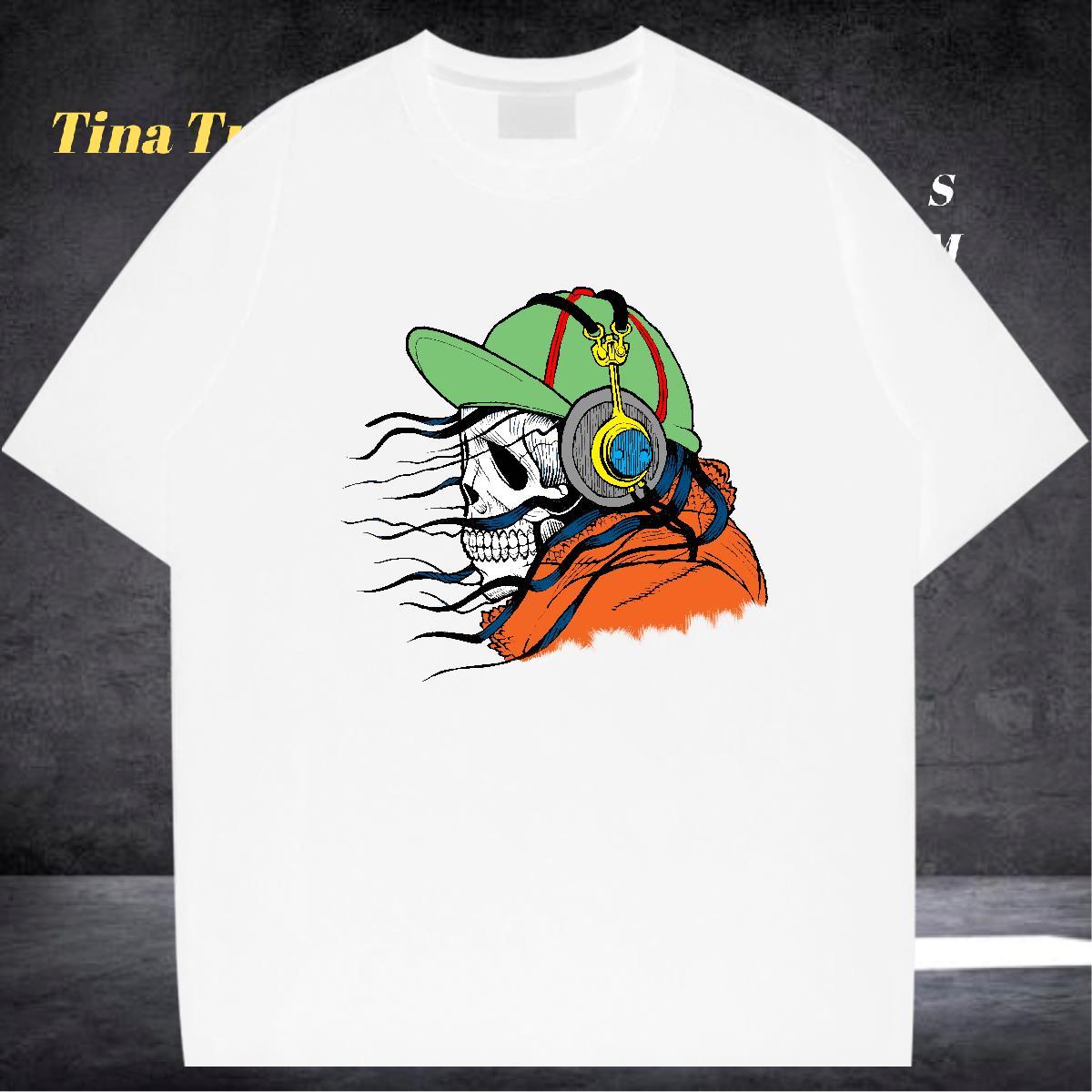 Classic T Shirt For Man 230g Cotton skull Street Anime Print Breathable Crew Neck Men Tees New Tees Shirts