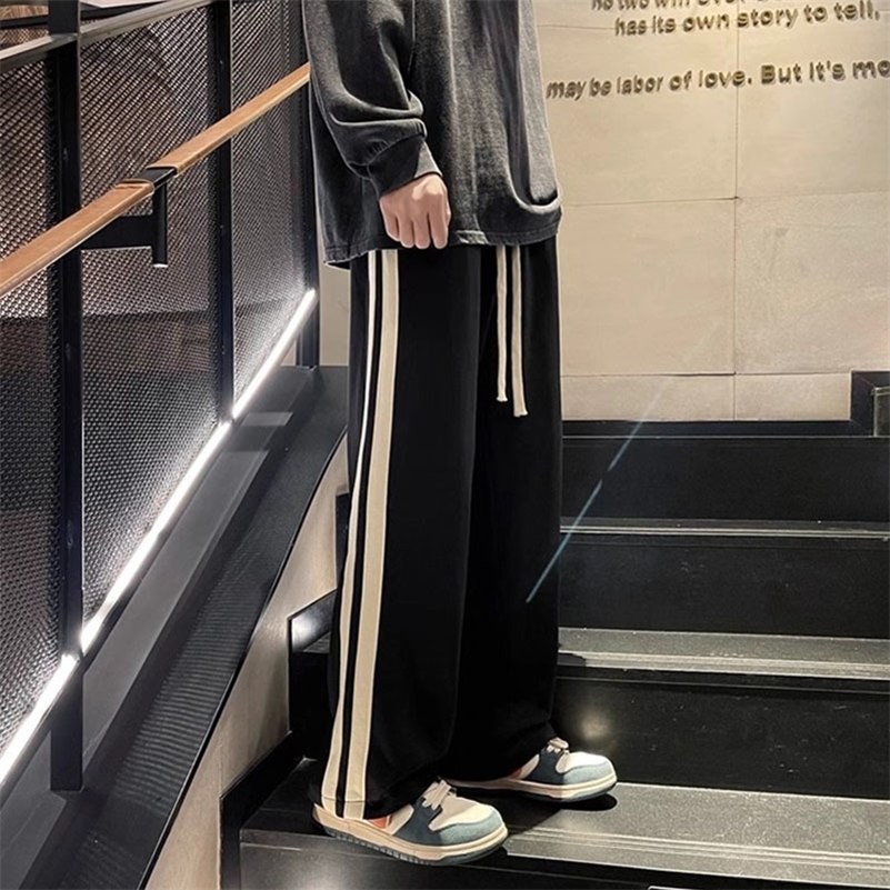 Casual pants men spring summer high street straight floor-length wide leg high student pants High street sports sweatpants 240822