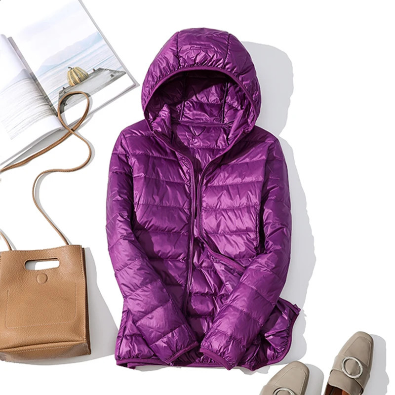 90% ultra light plus size thin down jacket for women autumn and winter ultrathin short hooded warm white duck w240824