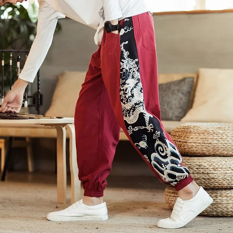 Chinese Dragon Harem Pants Men Joggers Sweatpants Japanese Streetwear Trousers Work Mens 240822