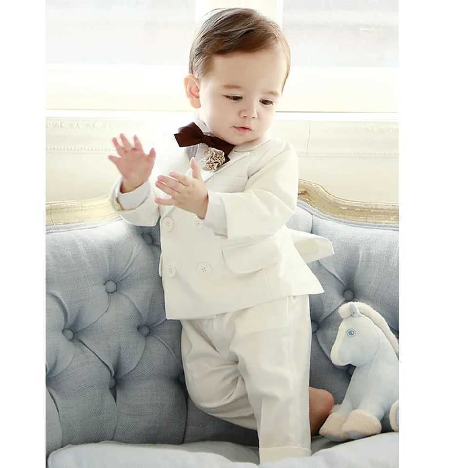 2-piece childrens boy white jacket pants childrens immersion wedding dress baby boy elegant dress party costume W240823