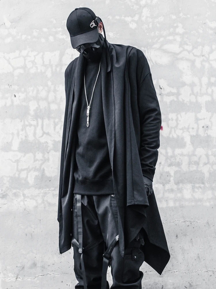 Irregular n Punk Hip Hop Trench Coat Techwear Long Jackets For Men Vintage Gothic Cloak Street Casual Cardigan 240822