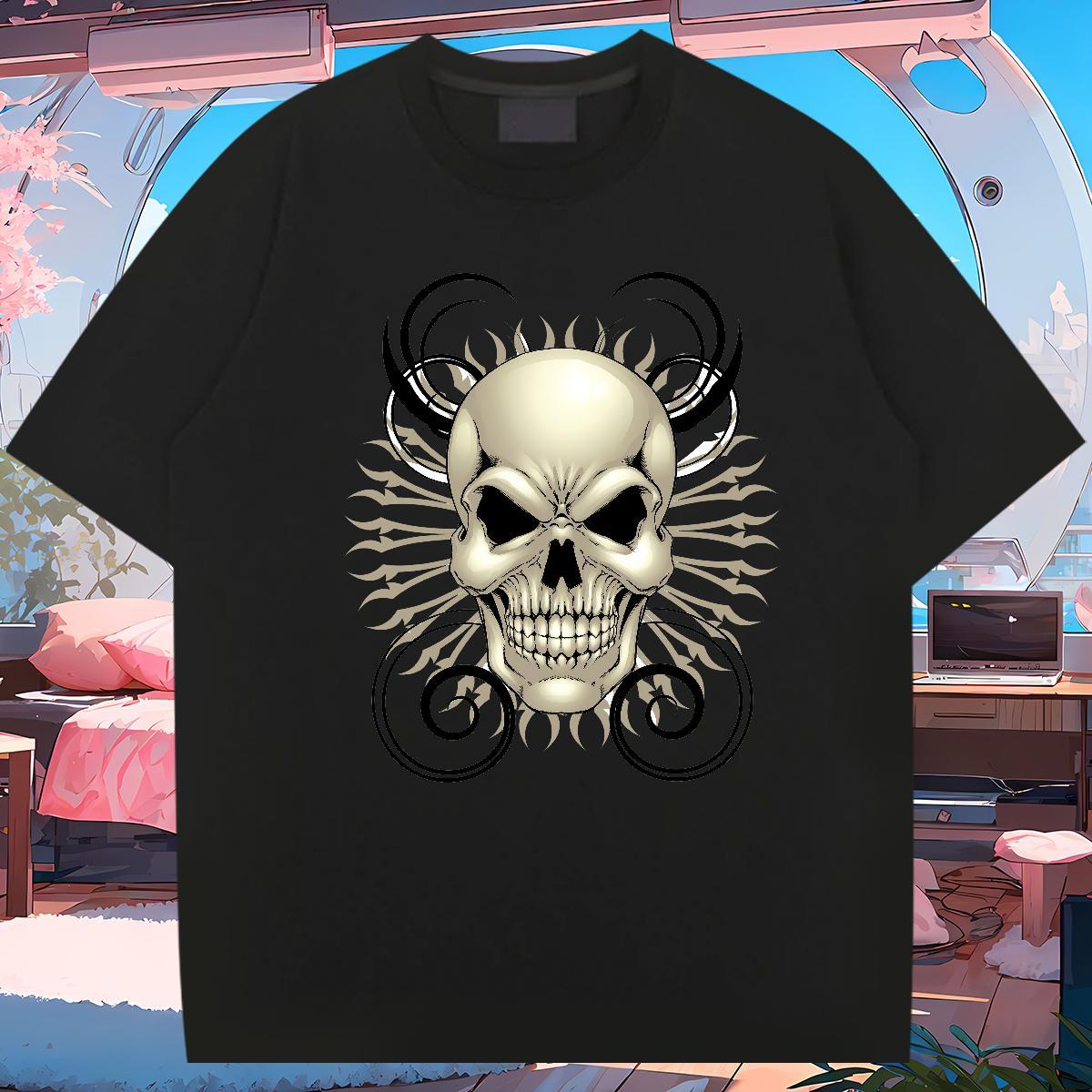 Loose Men T Shirts 100% Cotton 230g skull Daily Outfit Custom Printed Round Neck Short Sleeve Men Tshirts New Arrival Tops