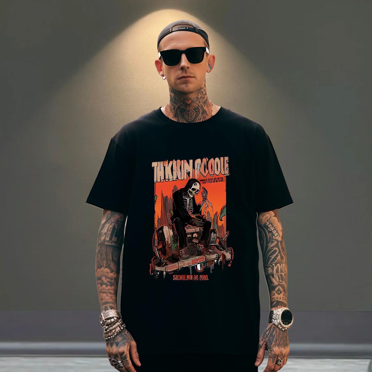 Free Shipping T-Shirts for Men 230g Cotton skull Casual Beach Plus Size Custom Crew Neck Breathable Couples T Shirts 2024 Tees Shirts
