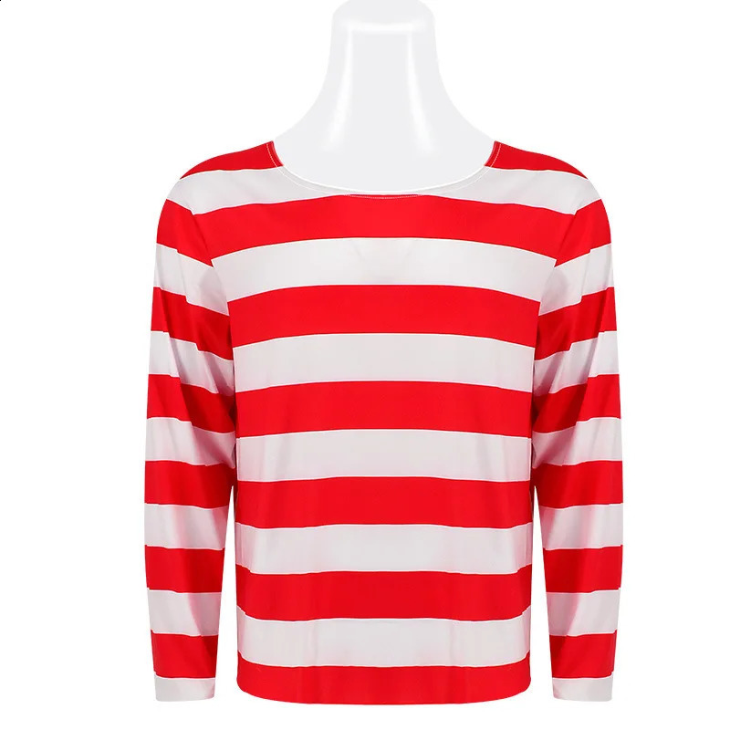 Where Waldo striped shirts for teenagers children boys Wally clothing glasses and hats socks unisex adult Halloween roleplaying costumes w240824