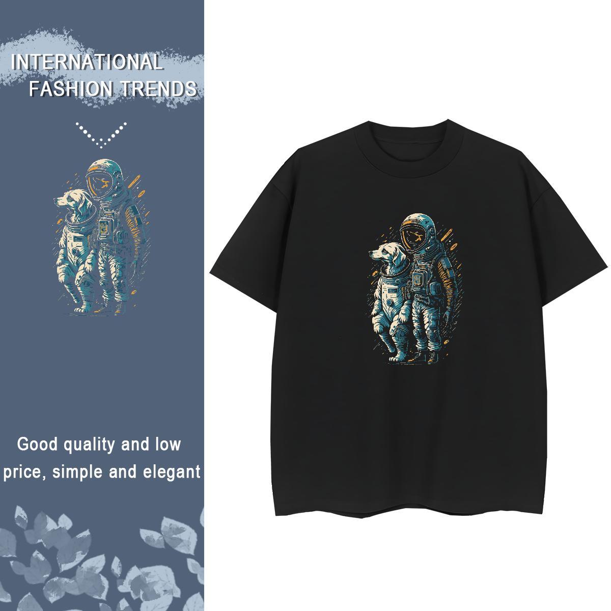 Nice Unisex Tshirts 230g Cotton cosmonaut Summer Casual Woman T Shirts Crew Neck Breathable Cartoon Print Tops Tees