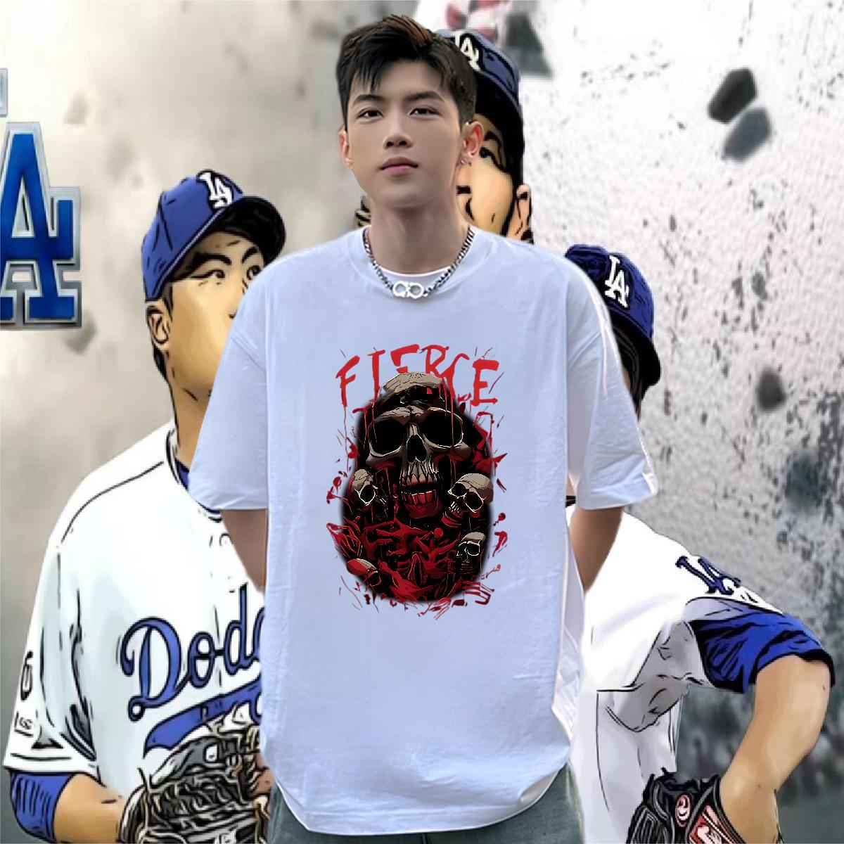 Wholesale Mens T Shirts 230g 100% Cotton skull Spring Summer Anime Print Breathable Soft Men Tees Free Shipping Tee Shirt