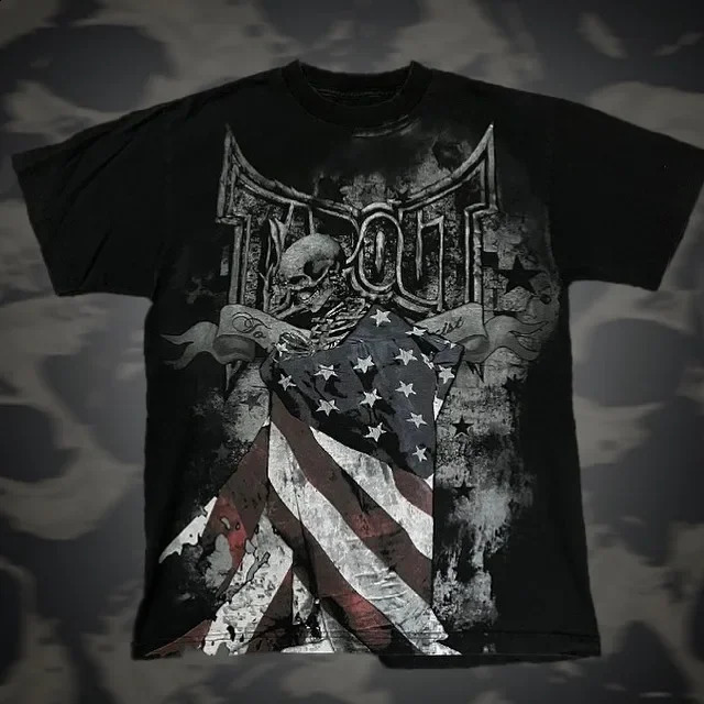 Gothic hiphop dark skull letter printed oversized Tshirt short sleeved mens Y2K Harajuku punk rock retro American streetwear 240822