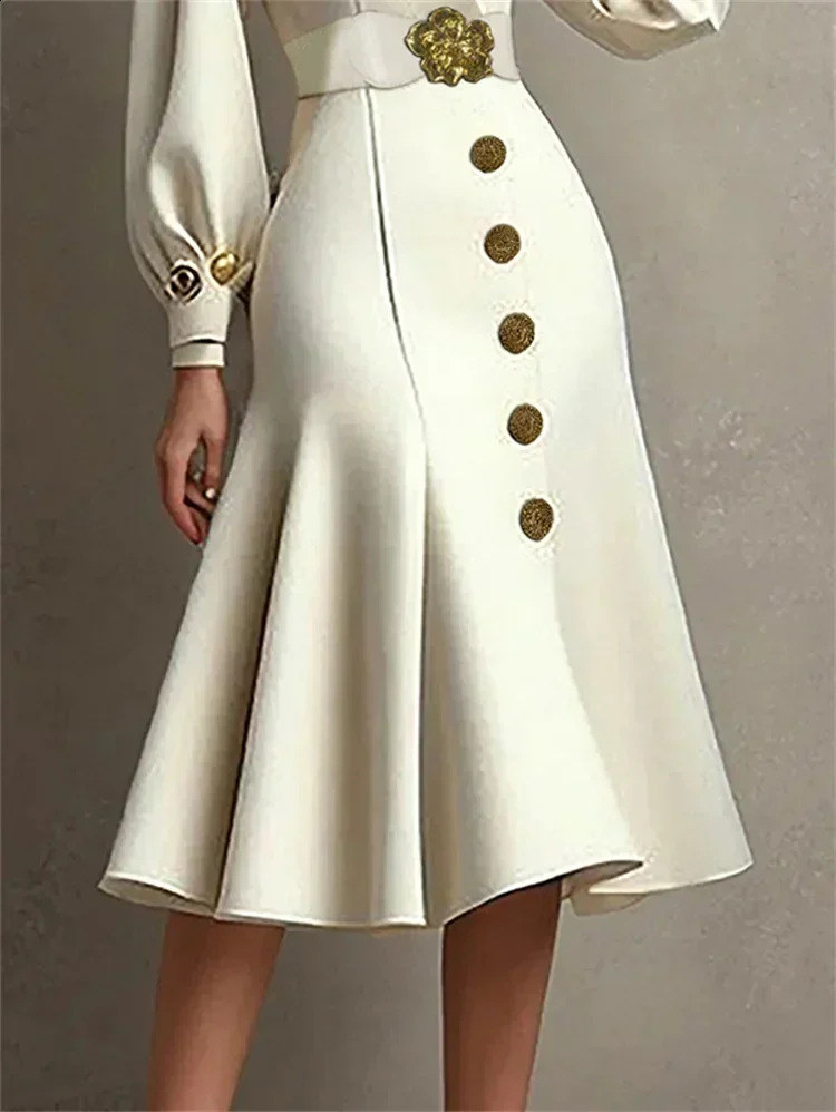Women's Elegant Puff Sleeve V-Neck Midi Dress For Autumn Party